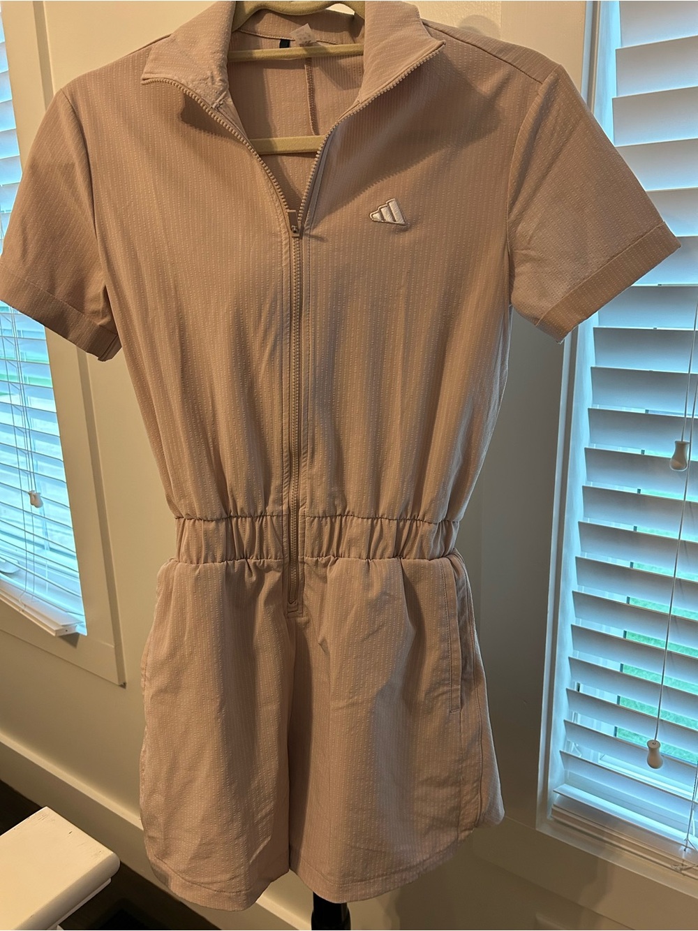 Adidas Zip-Front Short Romper in Tan